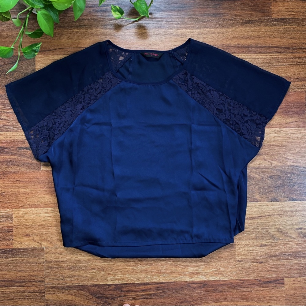 LAST CALL • MISS SELFRIDGE Satin Lace Blue Blouse Top